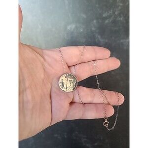 925 Sterling Hammered Silver Disc Shaped Pendant Necklace Vintage